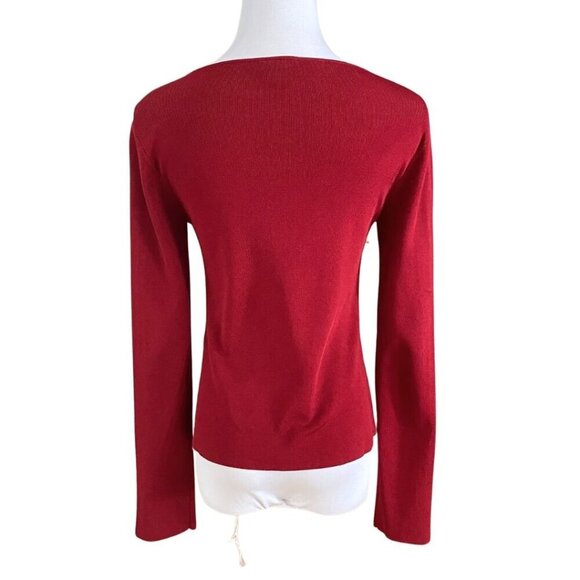 KAREN MILLEN BURGUNDY STRETCH KNIT LONG ZIPPED SLEEVE TEE TOP - 2 - Picture 3 of 7